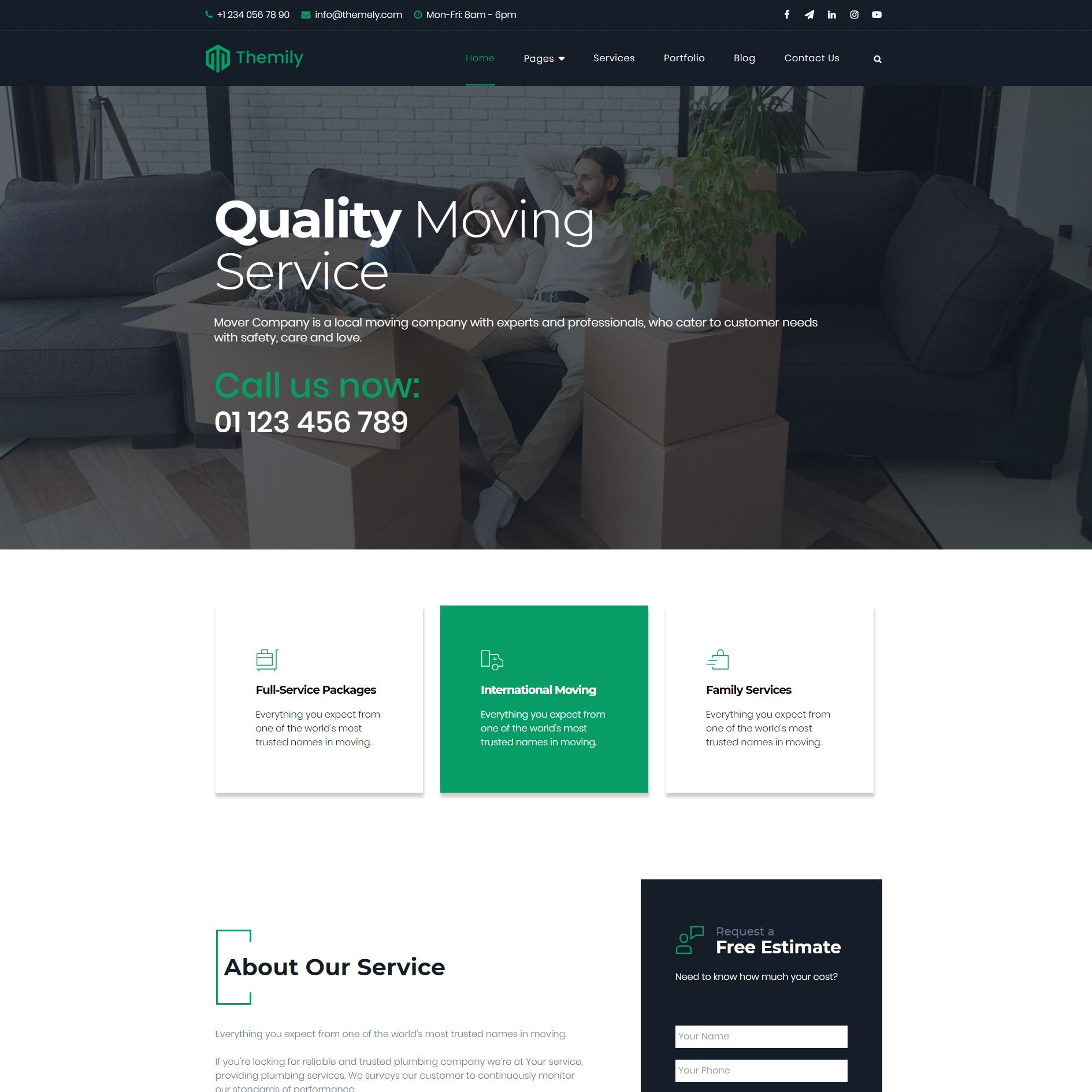 WordPress theme for local movers company